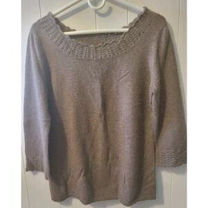 MainBocher Pure 2 Ply Cashmere Women's Medium Brown Pullover Sweater